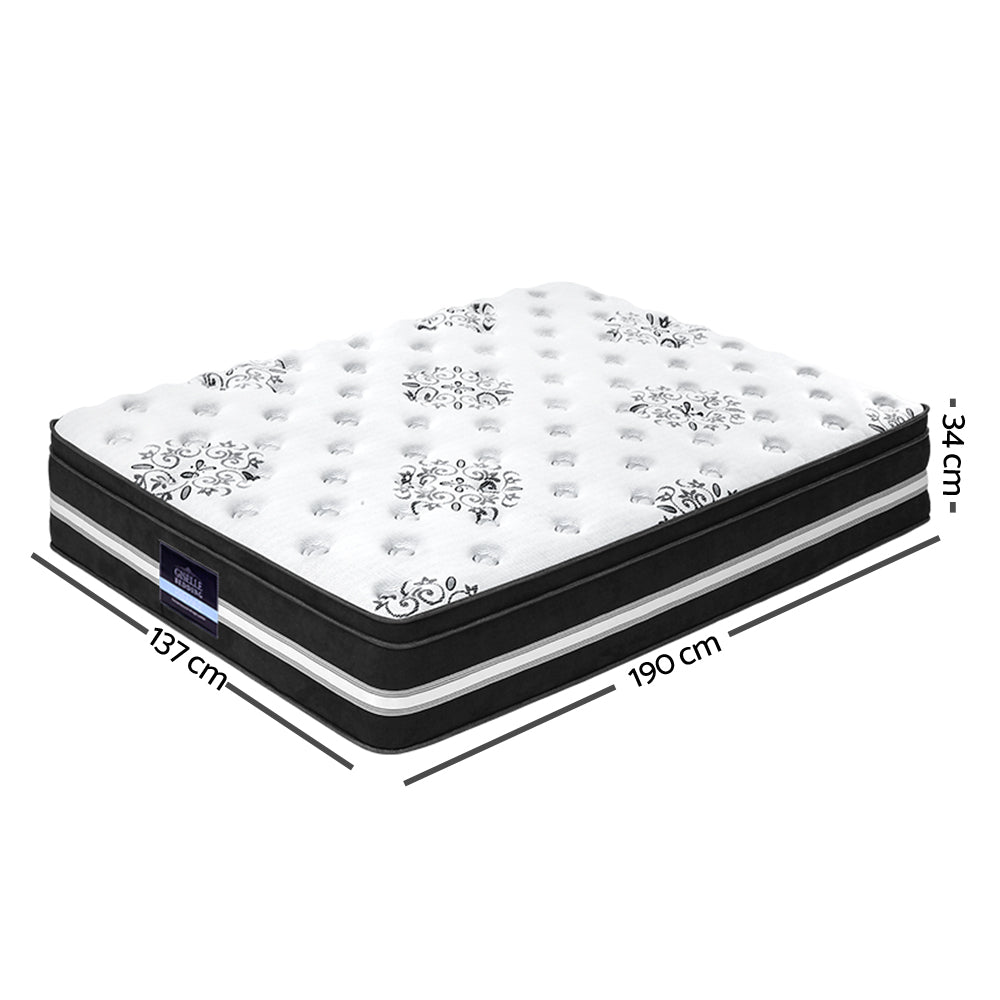 Mattress with floral patterns and dimensions on a white background